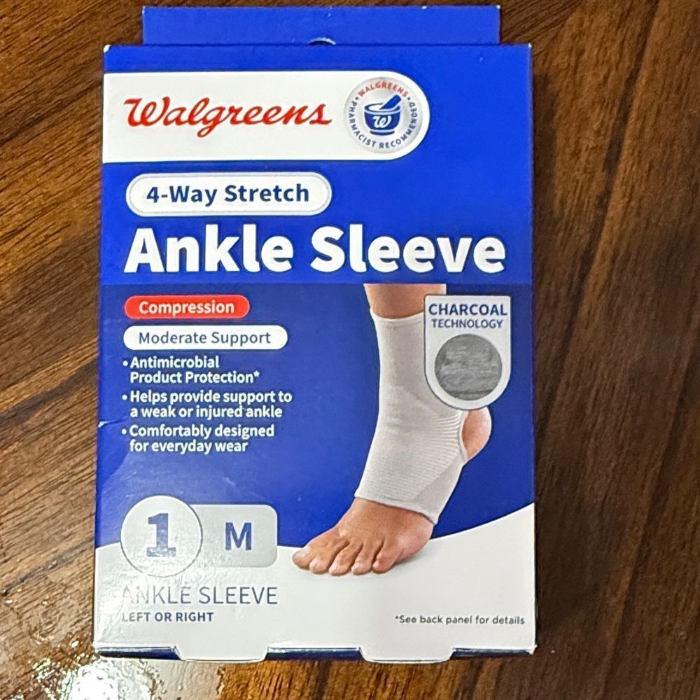 Walgreens 4-Way Stretch Ankle Sleeve with charcoal technology- Medium
